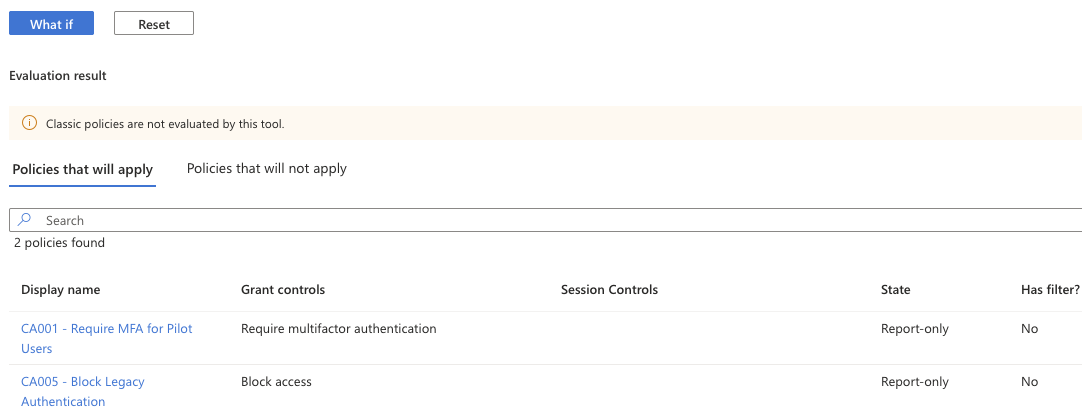 Conditional Access legacy authentication block validation