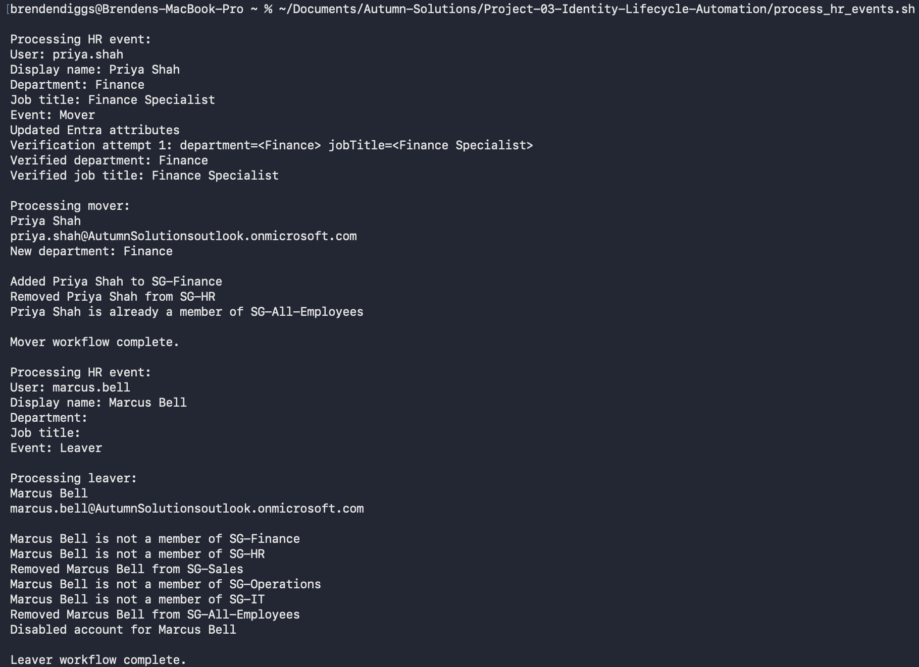 Successful automated Mover and Leaver workflows